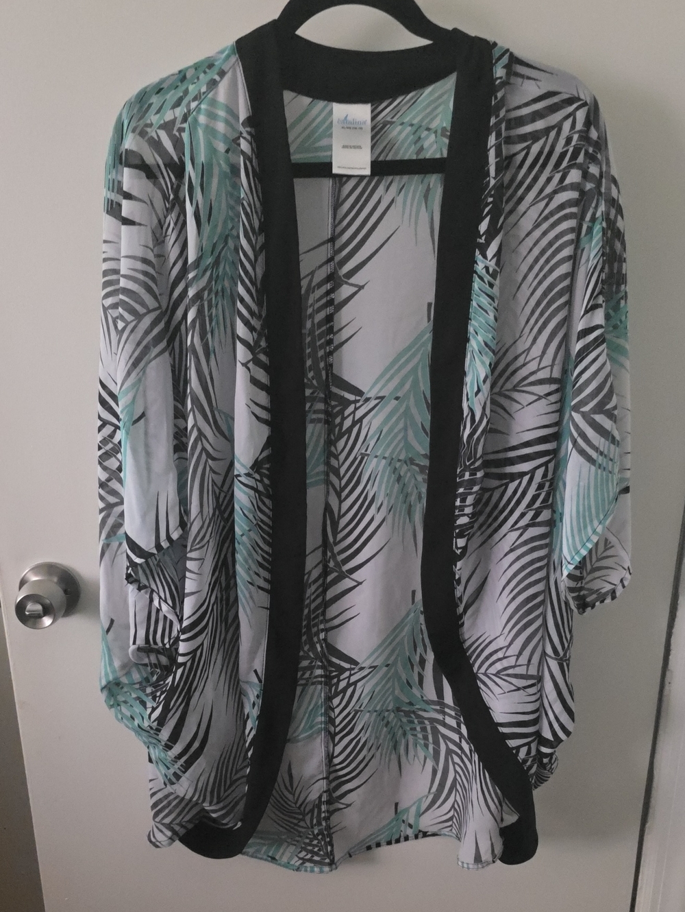 Catalina Mint and Black Palm-Print Kimono Tunic